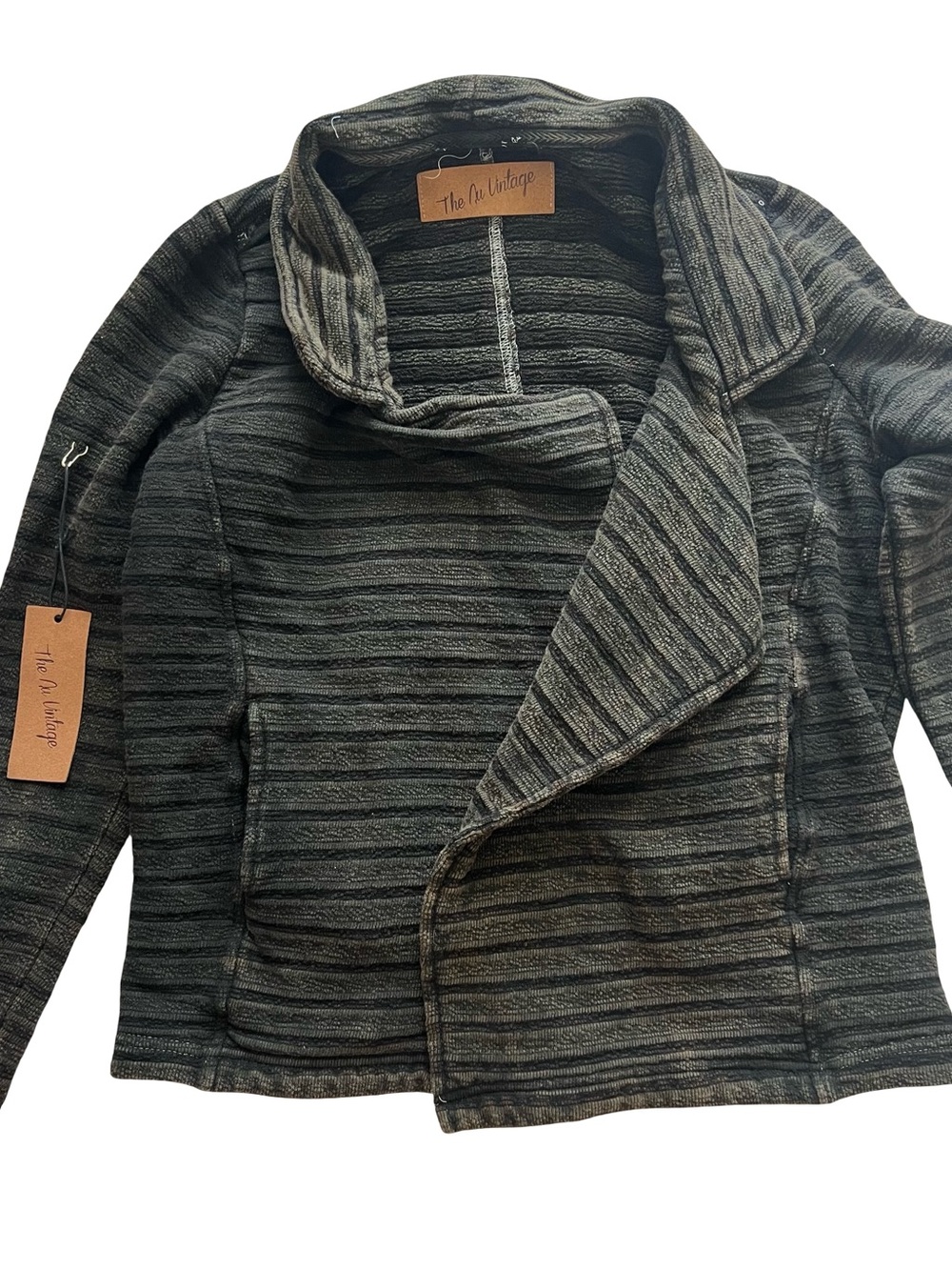 The Nu Vintage Olive Striped Open Jacket- size Medium